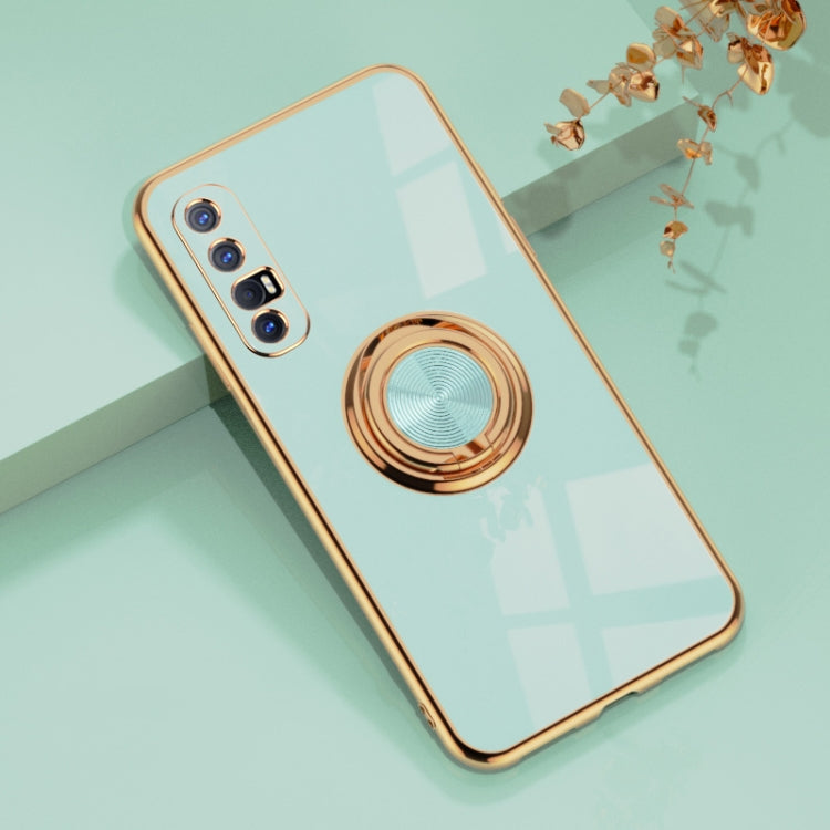 For OPPO Reno3 Pro 6D Electroplating Full Coverage Silicone Protective Case with Magnetic Ring Holder