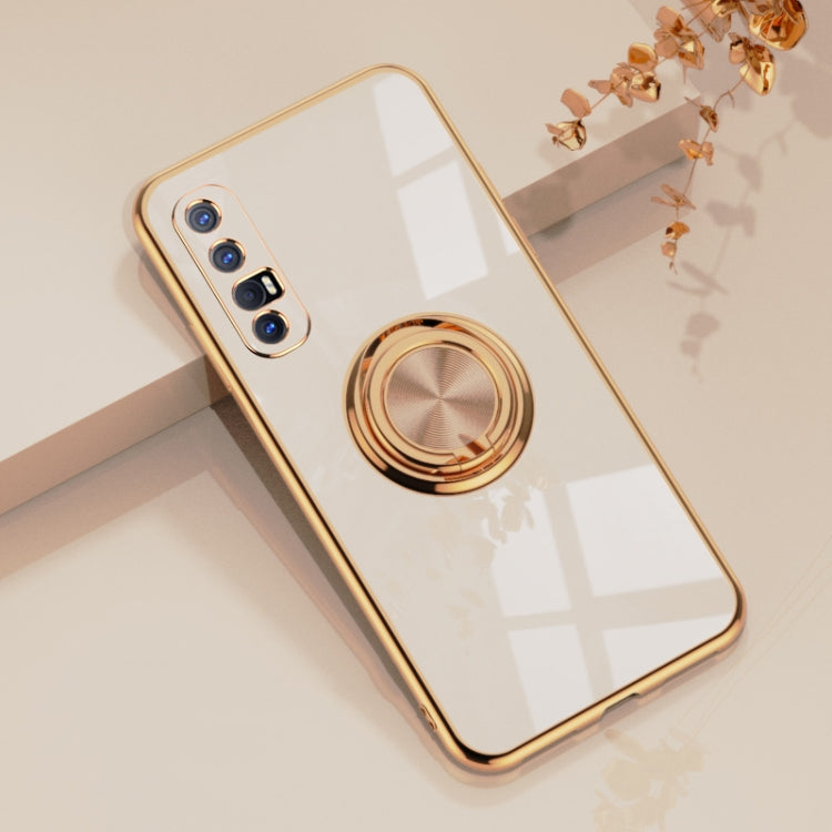 For OPPO Reno3 Pro 6D Electroplating Full Coverage Silicone Protective Case with Magnetic Ring Holder
