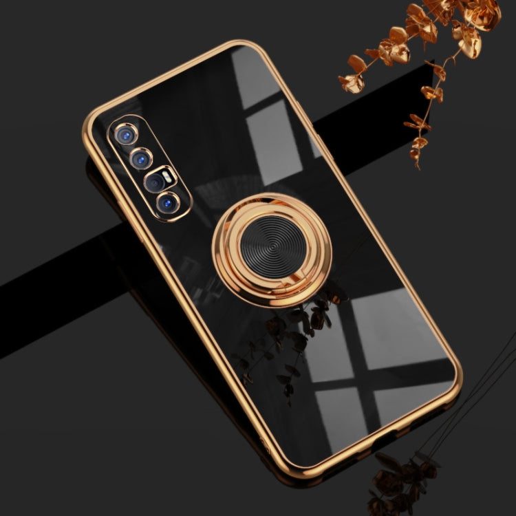 For OPPO Reno3 Pro 6D Electroplating Full Coverage Silicone Protective Case with Magnetic Ring Holder