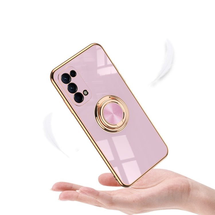 For OPPO Reno5 6D Electroplating Full Coverage Silicone Protective Case with Magnetic Ring Holder