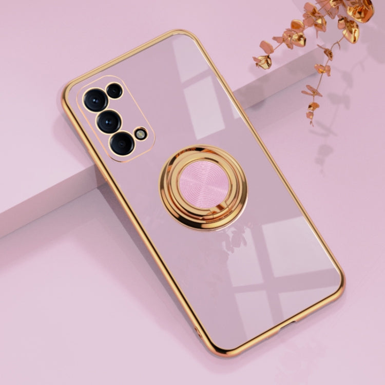 For OPPO Reno5 Pro 6D Electroplating Full Coverage Silicone Protective Case with Magnetic Ring Holder
