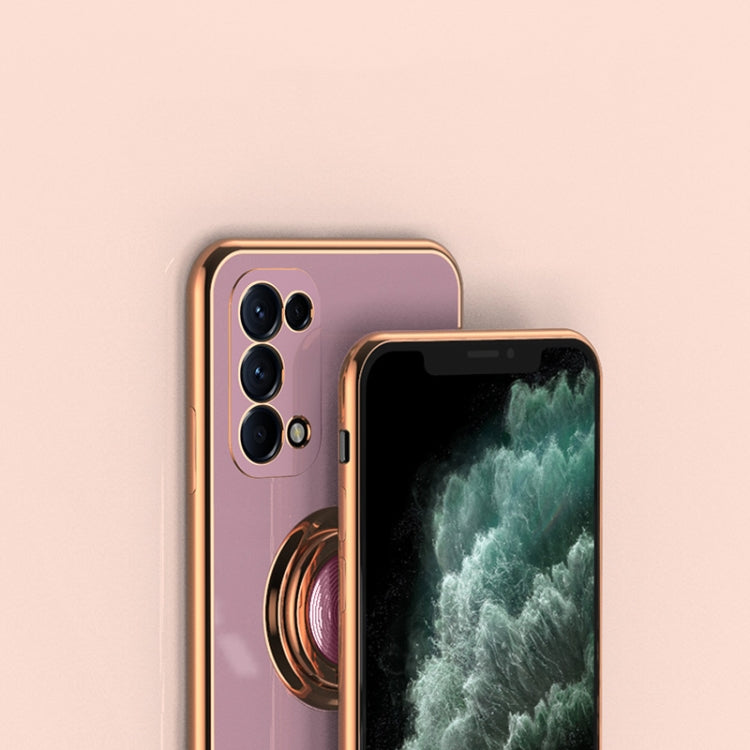 For OPPO Reno5 Pro 6D Electroplating Full Coverage Silicone Protective Case with Magnetic Ring Holder