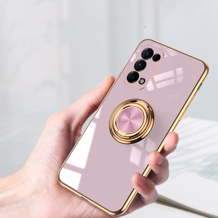 For OPPO Reno5 Pro 6D Electroplating Full Coverage Silicone Protective Case with Magnetic Ring Holder