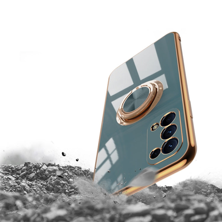 For OPPO Reno5 Pro 6D Electroplating Full Coverage Silicone Protective Case with Magnetic Ring Holder