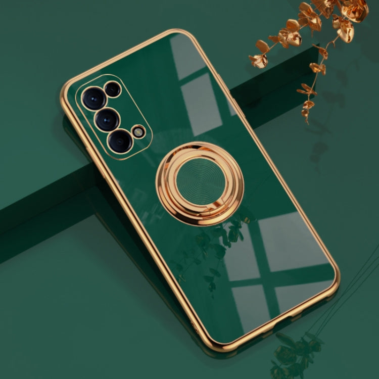 For OPPO Reno5 Pro 6D Electroplating Full Coverage Silicone Protective Case with Magnetic Ring Holder