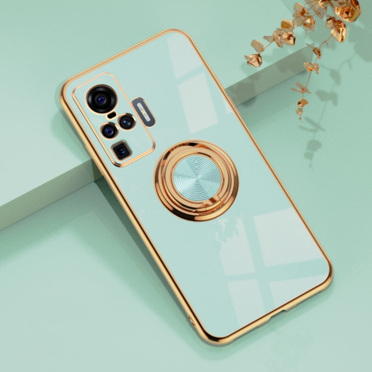 For vivo X50 Pro 6D Electroplating Full Coverage Silicone Protective Case with Magnetic Ring Holder
