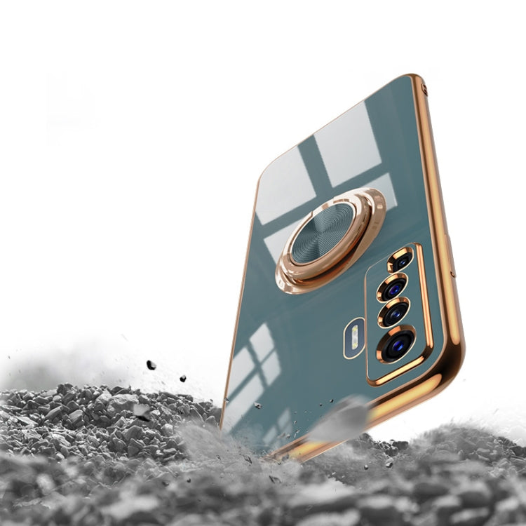 For vivo X50 Pro 6D Electroplating Full Coverage Silicone Protective Case with Magnetic Ring Holder