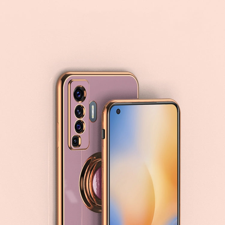 For vivo X50 Pro 6D Electroplating Full Coverage Silicone Protective Case with Magnetic Ring Holder