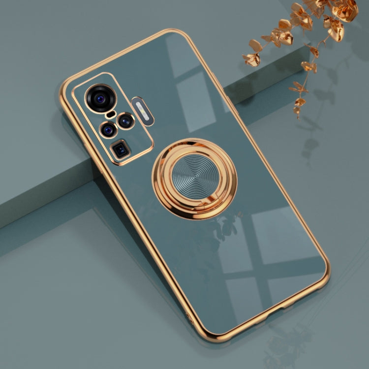 For vivo X50 Pro 6D Electroplating Full Coverage Silicone Protective Case with Magnetic Ring Holder