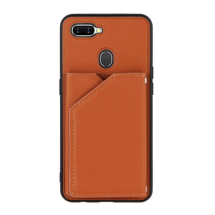 For OPPO A7 / A5s / A12 Skin Feel PU + TPU + PC Back Cover Shockproof Case with Card Slots & Holder & Photo Frame