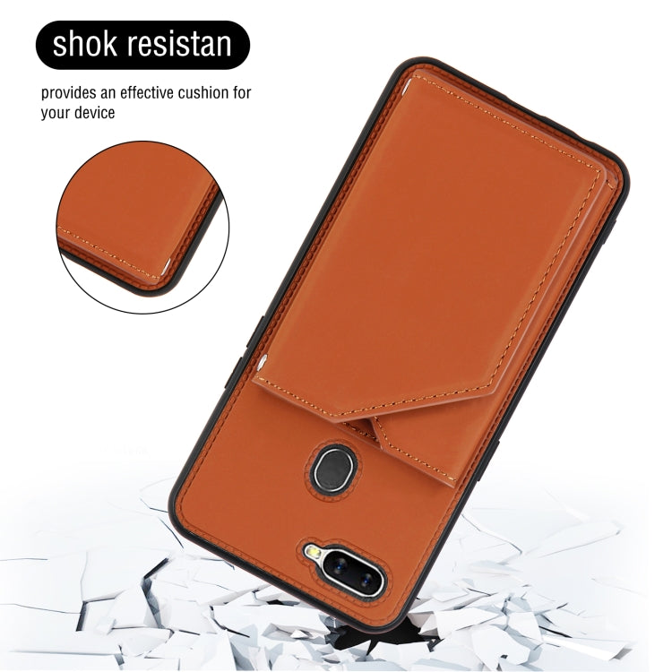 For OPPO A7 / A5s / A12 Skin Feel PU + TPU + PC Back Cover Shockproof Case with Card Slots & Holder & Photo Frame