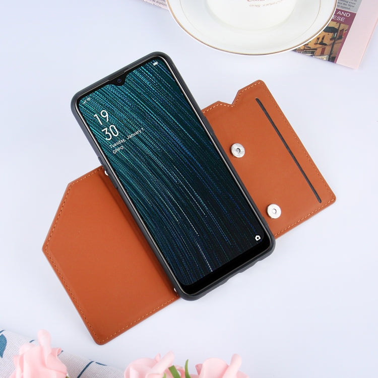For OPPO A7 / A5s / A12 Skin Feel PU + TPU + PC Back Cover Shockproof Case with Card Slots & Holder & Photo Frame