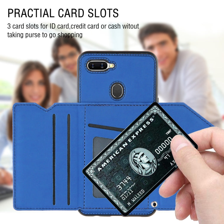 For OPPO A7 / A5s / A12 Skin Feel PU + TPU + PC Back Cover Shockproof Case with Card Slots & Holder & Photo Frame