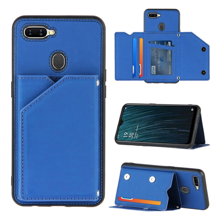 For OPPO A7 / A5s / A12 Skin Feel PU + TPU + PC Back Cover Shockproof Case with Card Slots & Holder & Photo Frame