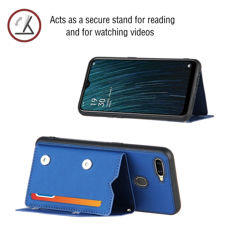 For OPPO A7 / A5s / A12 Skin Feel PU + TPU + PC Back Cover Shockproof Case with Card Slots & Holder & Photo Frame