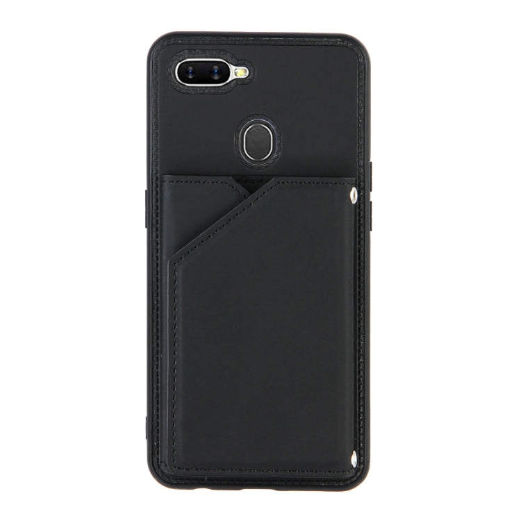 For OPPO A7 / A5s / A12 Skin Feel PU + TPU + PC Back Cover Shockproof Case with Card Slots & Holder & Photo Frame