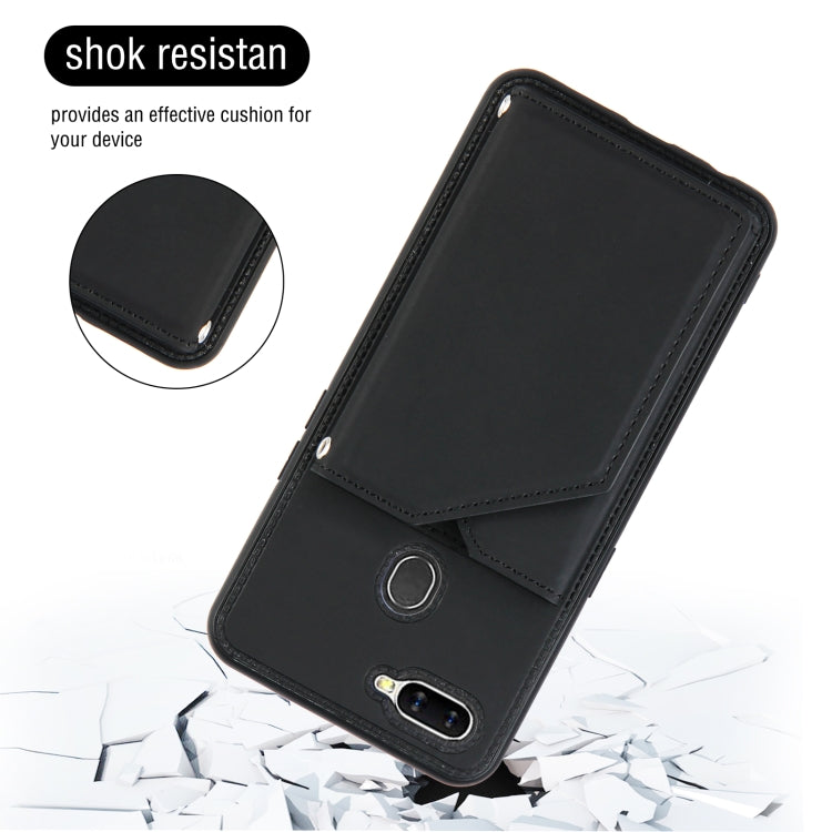 For OPPO A7 / A5s / A12 Skin Feel PU + TPU + PC Back Cover Shockproof Case with Card Slots & Holder & Photo Frame