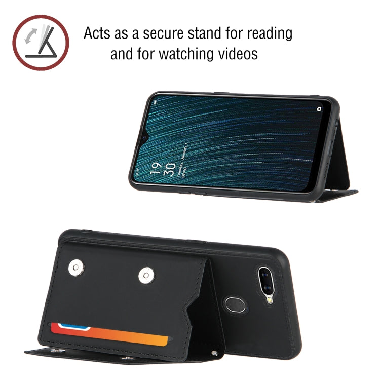 For OPPO A7 / A5s / A12 Skin Feel PU + TPU + PC Back Cover Shockproof Case with Card Slots & Holder & Photo Frame