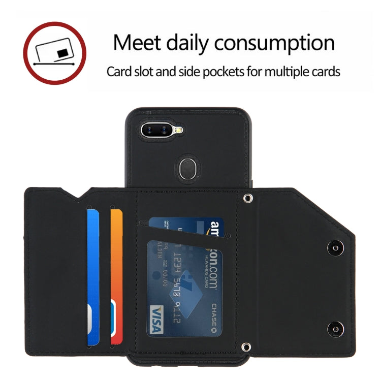 For OPPO A7 / A5s / A12 Skin Feel PU + TPU + PC Back Cover Shockproof Case with Card Slots & Holder & Photo Frame