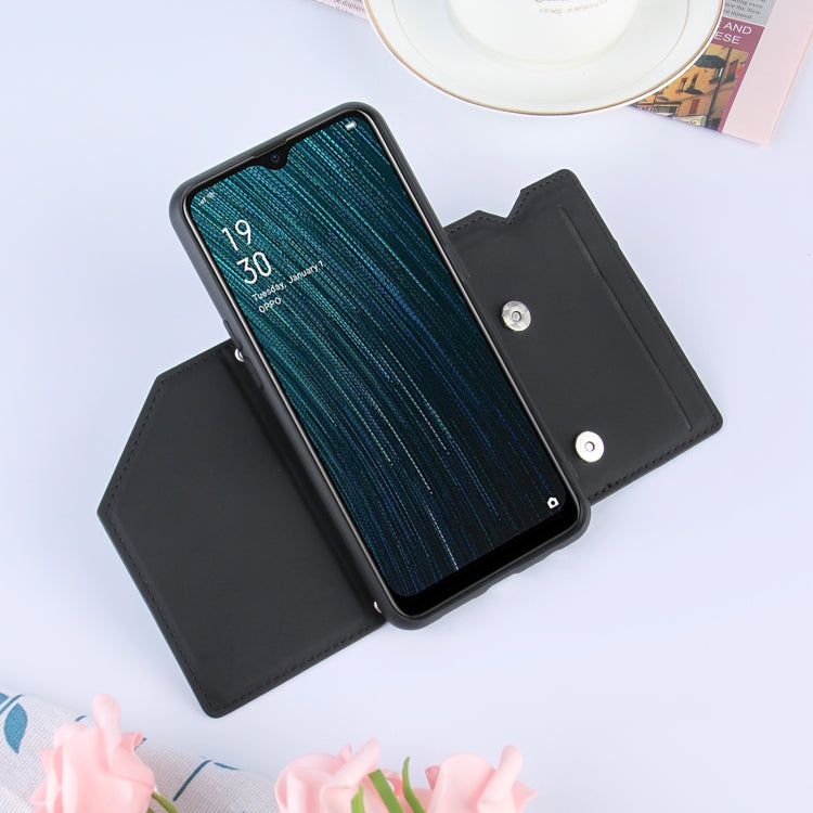 For OPPO A7 / A5s / A12 Skin Feel PU + TPU + PC Back Cover Shockproof Case with Card Slots & Holder & Photo Frame
