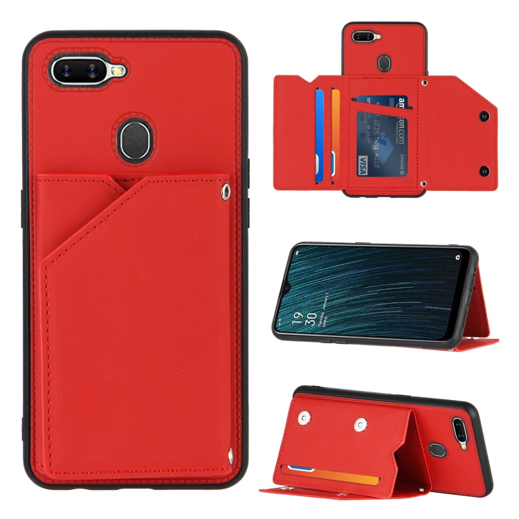 For OPPO A7 / A5s / A12 Skin Feel PU + TPU + PC Back Cover Shockproof Case with Card Slots & Holder & Photo Frame
