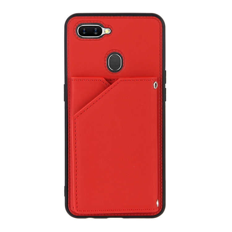 For OPPO A7 / A5s / A12 Skin Feel PU + TPU + PC Back Cover Shockproof Case with Card Slots & Holder & Photo Frame