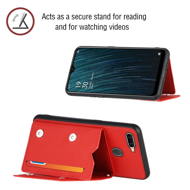 For OPPO A7 / A5s / A12 Skin Feel PU + TPU + PC Back Cover Shockproof Case with Card Slots & Holder & Photo Frame