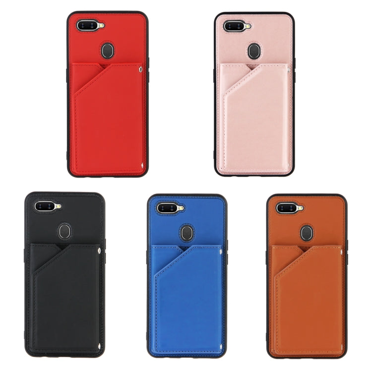 For OPPO A7 / A5s / A12 Skin Feel PU + TPU + PC Back Cover Shockproof Case with Card Slots & Holder & Photo Frame