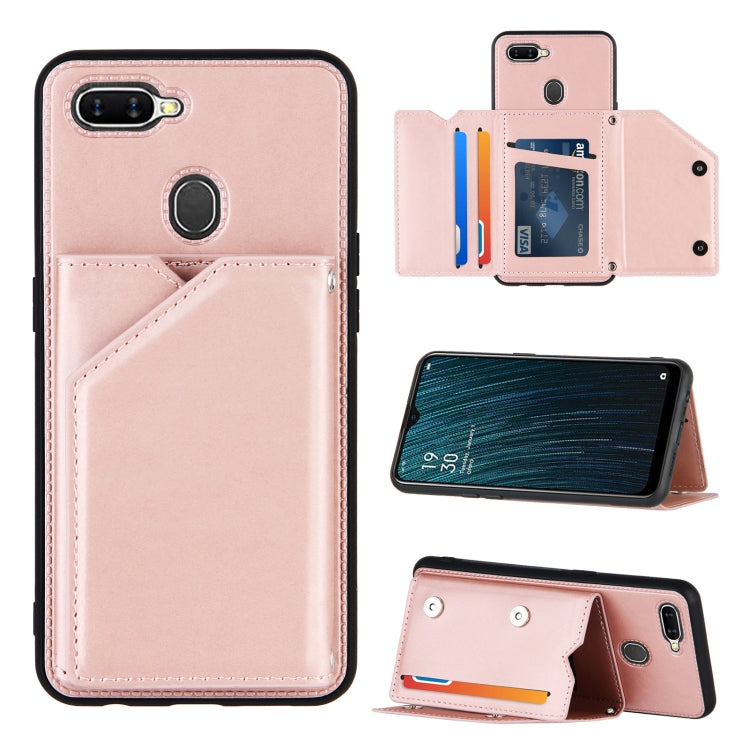 For OPPO A7 / A5s / A12 Skin Feel PU + TPU + PC Back Cover Shockproof Case with Card Slots & Holder & Photo Frame