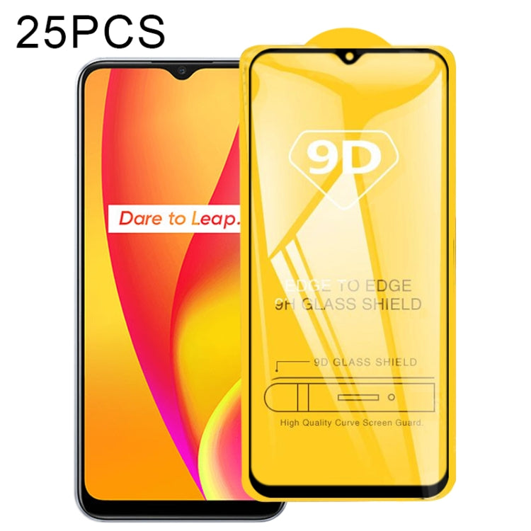 For OPPO Realme C15 25 PCS 9D Full Glue Full Screen Tempered Glass Film