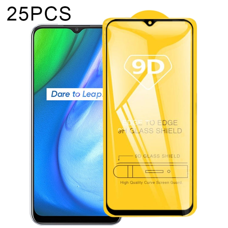 For OPPO Realme V3 25 PCS 9D Full Glue Full Screen Tempered Glass Film