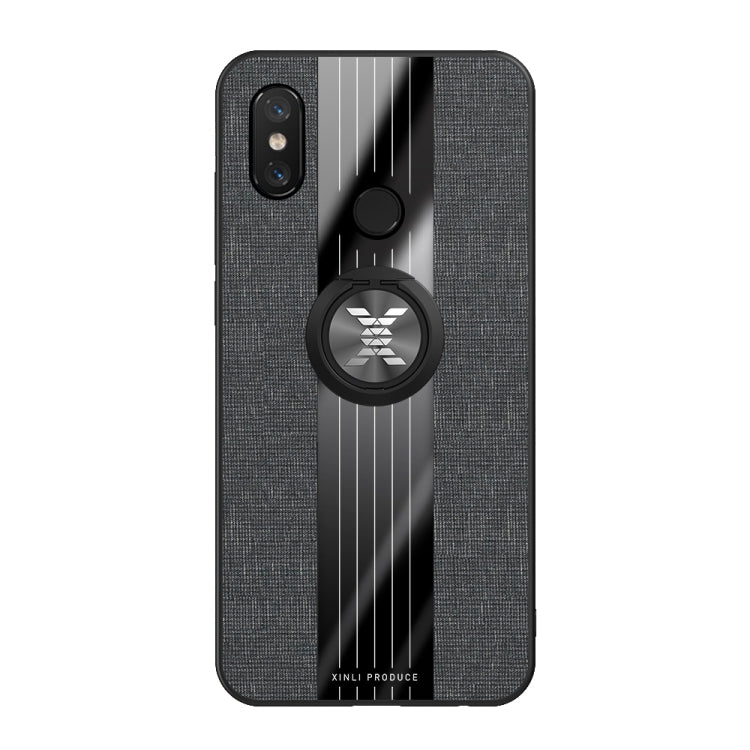 For Xiaomi Mi 8 XINLI Stitching Cloth Texture Shockproof TPU Protective Case with Ring Holder