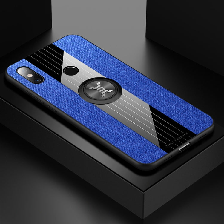 For Xiaomi Mi 8 XINLI Stitching Cloth Texture Shockproof TPU Protective Case with Ring Holder