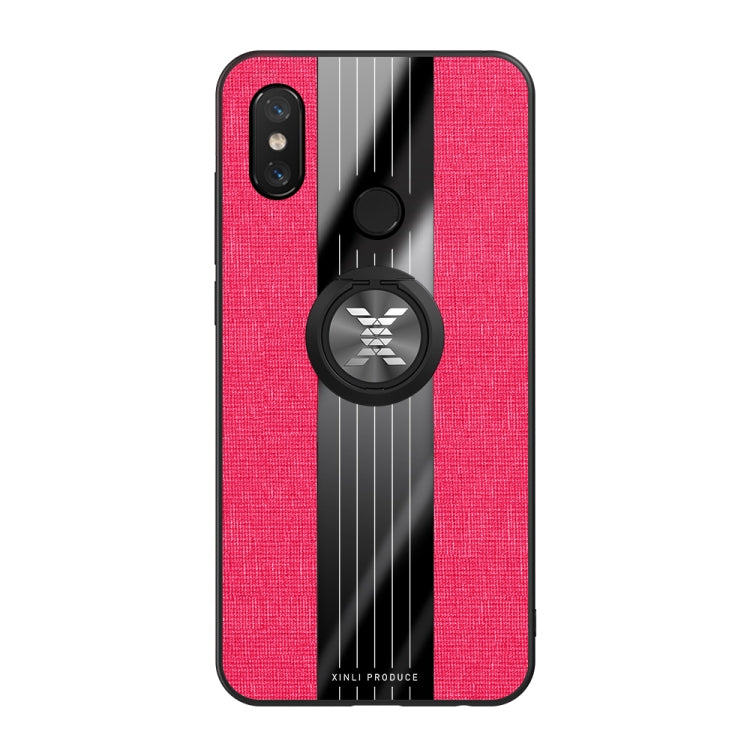 For Xiaomi Mi 8 XINLI Stitching Cloth Texture Shockproof TPU Protective Case with Ring Holder