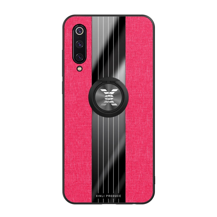 For Xiaomi Mi 9 XINLI Stitching Cloth Texture Shockproof TPU Protective Case with Ring Holder