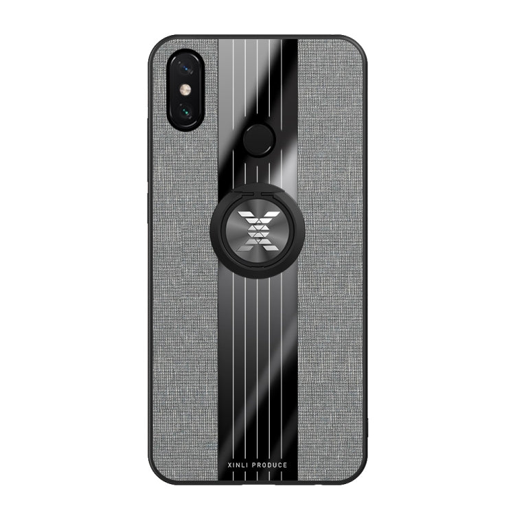For Xiaomi Mi Max 3 XINLI Stitching Cloth Texture Shockproof TPU Protective Case with Ring Holder