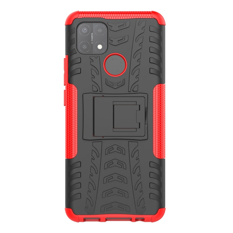 For OPPO A15 Tire Texture Shockproof TPU+PC Protective Case with Holder