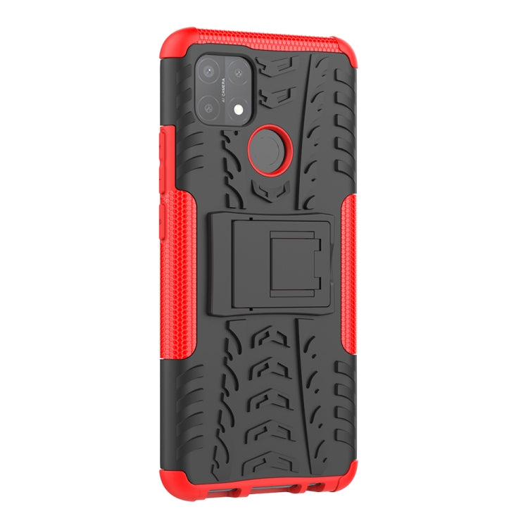 For OPPO A15 Tire Texture Shockproof TPU+PC Protective Case with Holder