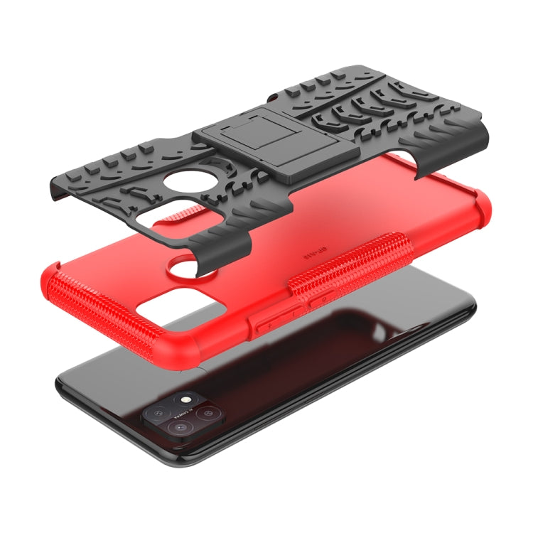 For OPPO A15 Tire Texture Shockproof TPU+PC Protective Case with Holder