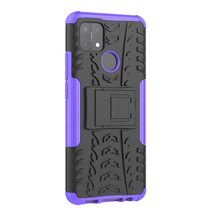For OPPO A15 Tire Texture Shockproof TPU+PC Protective Case with Holder