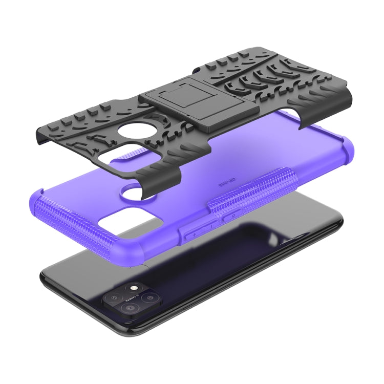 For OPPO A15 Tire Texture Shockproof TPU+PC Protective Case with Holder