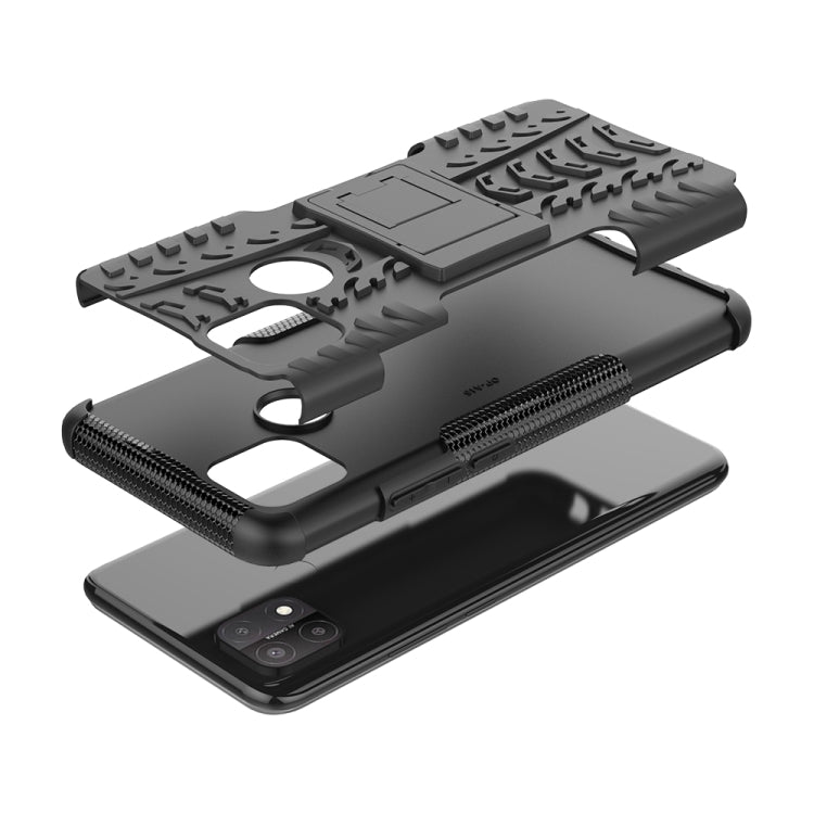 For OPPO A15 Tire Texture Shockproof TPU+PC Protective Case with Holder