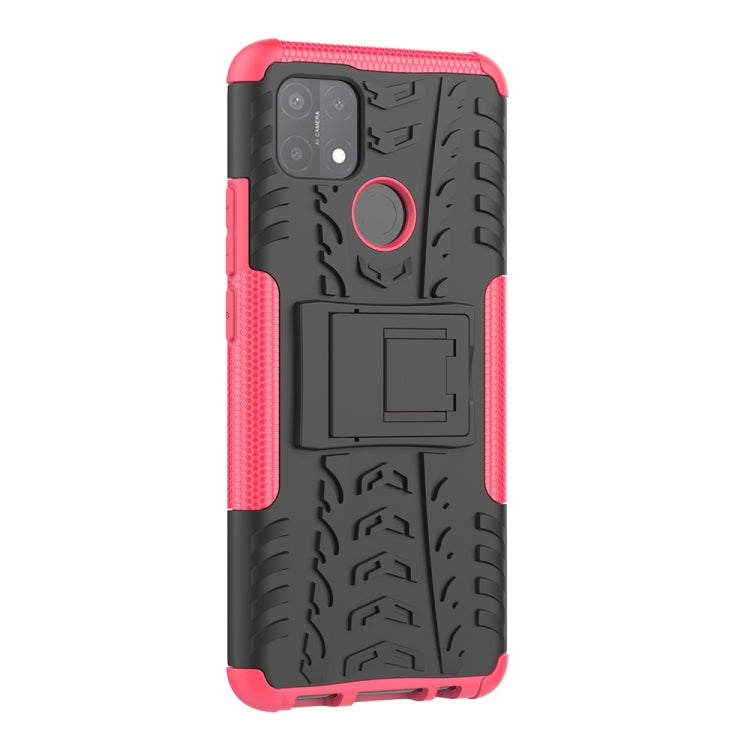 For OPPO A15 Tire Texture Shockproof TPU+PC Protective Case with Holder