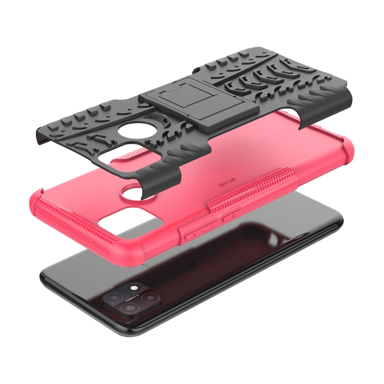 For OPPO A15 Tire Texture Shockproof TPU+PC Protective Case with Holder