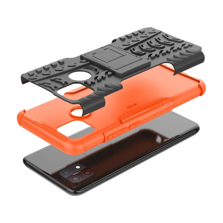 For OPPO A15 Tire Texture Shockproof TPU+PC Protective Case with Holder