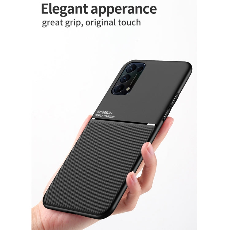 For OPPO Reno5 5G Classic Tilt Strip Grain Magnetic Shockproof PC + TPU Case
