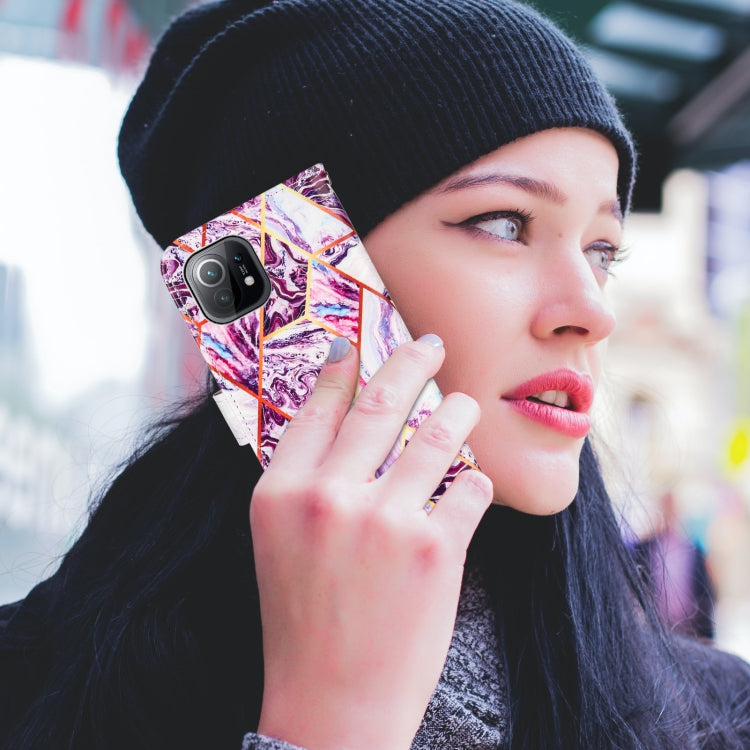 For Xiaomi Mi 11 5G Marble Stitching Horizontal Flip PU Leather Case with Holder & Card Slots & Wallet & Lanyard