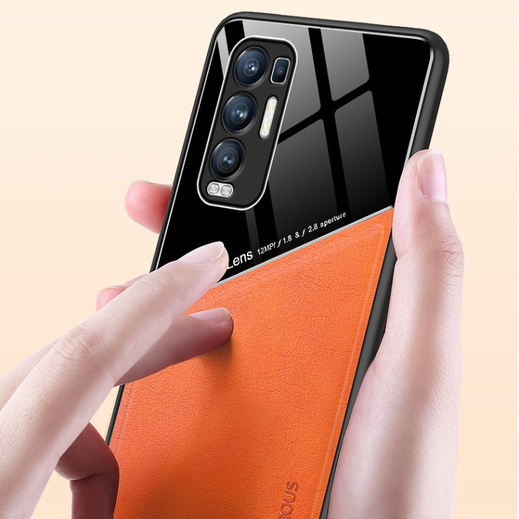 For OPPO Reno5 Pro Plus All-inclusive Leather + Organic Glass Protective Case with Metal Iron Sheet