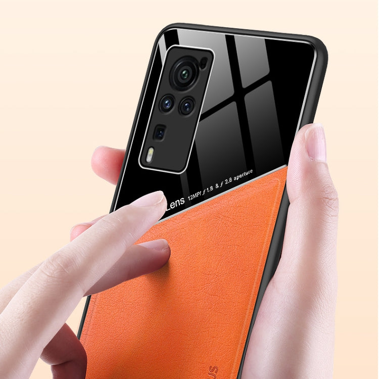 For vivo X60 Pro All-inclusive Leather + Organic Glass Protective Case with Metal Iron Sheet