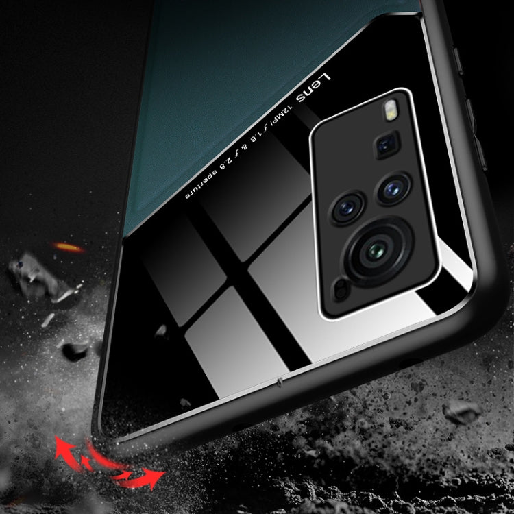 For vivo X60 Pro All-inclusive Leather + Organic Glass Protective Case with Metal Iron Sheet